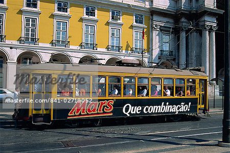 A tram advertising Mars bars in the city of Lisbon, Portugal, Europe