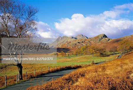 Langdale Pikes from Blea Tarn, Lake District National Park, Cumbria, England, UK Langdale Pikes from Blea Tarn, Lake District National Park, Cumbria, England, UK