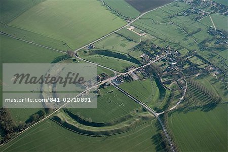 Aerial view of Avebury, UNESCO World Heritage Site, Wiltshire, England, United Kingdom, Europe