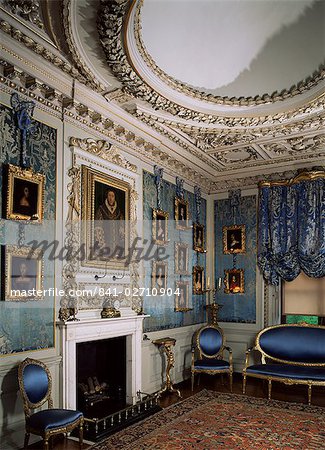 Blue Boudoir including a copy of Holbein's portrait of Henry VIII, Warwick Castle, Warwickshire, England, United Kingdom, Europe Blue Boudoir including a copy of Holbein's portrait of Henry VIII, Warwick Castle, Warwickshire, England, United Kingdom, Europe