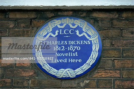 Blue plaque commemorating Charles Dickens, London, England, United Kingdom, Europe