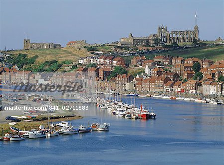 Harbour, abbey and St. Mary's church, Whitby, Yorkshire, England, United Kingdom, Europe Harbour, abbey and St. Mary's church, Whitby, Yorkshire, England, United Kingdom, Europe
