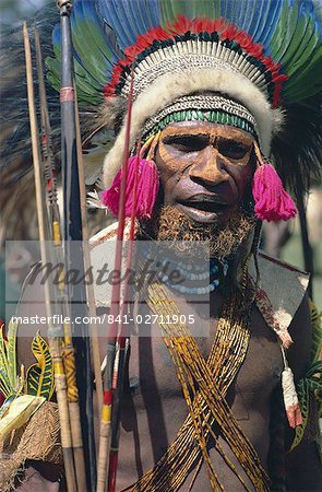 Portrait of a warrior from Asaro clan at sing-sing in West Highlands, Papua New Guinea, Pacific