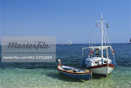 Greek boats, Kalami Bay, Corfu, Ionian Islands, Greece, Europe