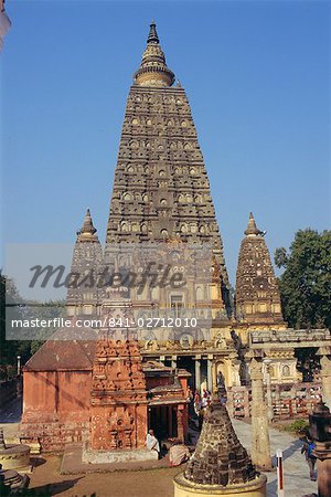 Mahabodhi-Tempel, der Stupa in der Bodhi-Baum, wo der Buddha die Erleuchtung in Bodh Gaya (Bodhgaya), Bundesstaat Bihar, Indien erlangte