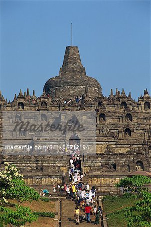 Tourist crowds at the Buddhist monument, Borobudur, UNESCO World Heritage Site, Java, Indonesia, Southeast Asia, Asia