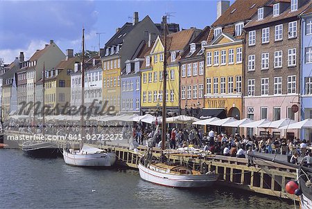 Nyhavn oder neuen Hafen gebucht Restaurantbereich, Kopenhagen, Dänemark, Skandinavien, Europa