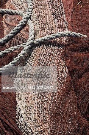 Fishing nets, Saint Jean de Luz (St.-Jean-de-Luz), Basque country, Pyrenees-Atlantiques, Aquitaine, France, Europe