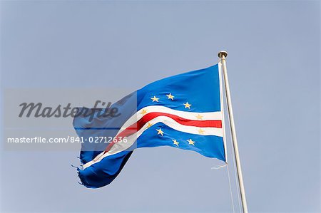 Flag in the old city of Praia on the Plateau, Praia, Santiago, Cape Verde Islands, Africa