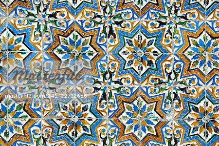 Azulejos tiles in the Mudejar style, Casa de Pilatos, Santa Cruz district, Seville, Andalusia (Andalucia), Spain, Europe