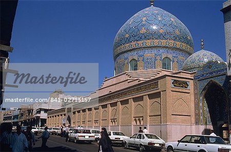 Exterior of the Sheikh Omar Mosque with blue tiles on dome, Islamic architecture, Baghdad, Iraq, Middle East