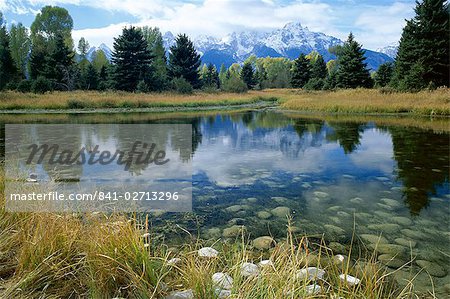 Teton montagnes à partir Schwabacher atterrissage, Grand Teton National Park, Wyoming, États-Unis d'Amérique (États-Unis d'Amérique), Amérique du Nord