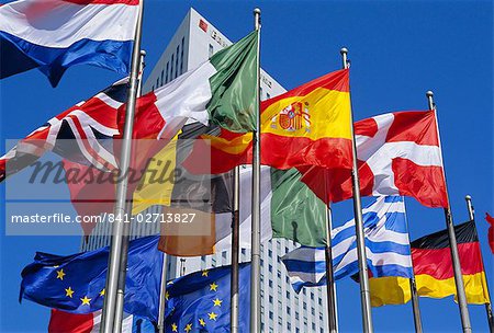 Some of the flags of the European Union, La Defense, Paris, France, Europe