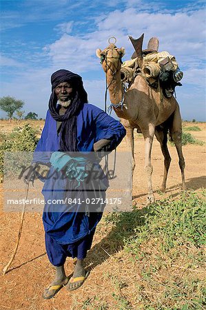 Man of the desert with his camel, Mopti region, Mali, Africa