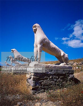 Naxotische Lions in der Löwen-Terrasse, Insel Delos, UNESCO-Weltkulturerbe, Kykladen, griechische Inseln, Griechenland, Europa