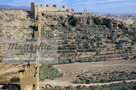 Defensive walls, Muralla de la Hoya, Alcazaba, Moorish castle, Almeria, Andalucia (Andalusia), Spain, Europe Defensive walls, Muralla de la Hoya, Alcazaba, Moorish castle, Almeria, Andalucia (Andalusia), Spain, Europe