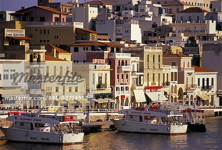 View of Agio Nikolaos and harbour, Agio Nikolaos, island of Crete, Greece, Mediterranean, Europe