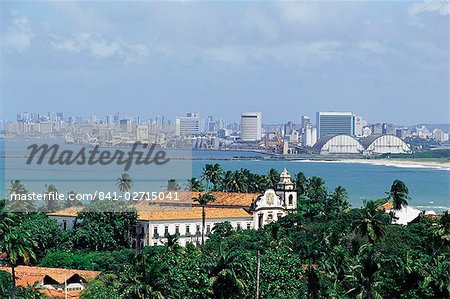 Mosteiro de Sao Bento, monastery and view of Recife in the background, Olinda, Per. Brazil, South America