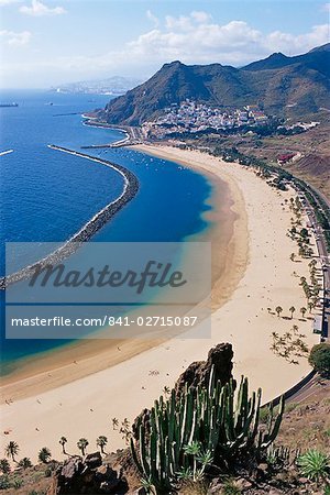Vue aérienne de Playa de las Teresitas, Santa Cruz de Tenerife, Tenerife, îles Canaries, Espagne, Atlantique, Europe
