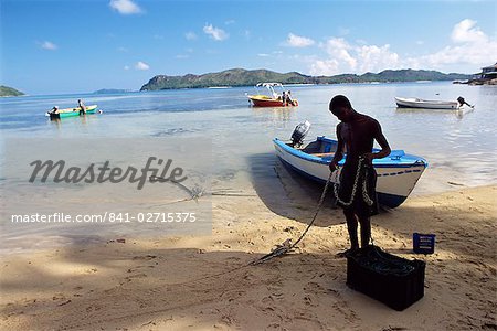 Beach, Grand Anse, south coast, island of Praslin, Seychelles, Indian Ocean, Africa