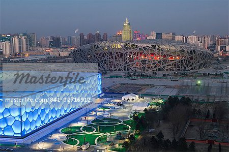 The Water Cube National Aquatics Center swimming arena and National Stadium at the Olympic Park, Beijing, China, Asia