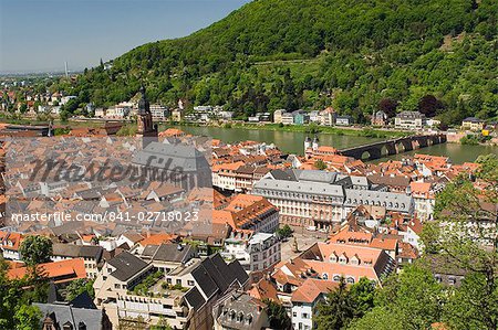 Vue depuis le château de la vieille ville et la rivière Neckar, Heidelberg, Bade-Wurtemberg, Allemagne, Europe