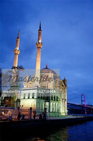 Ortakoy Mecidiye mosque and the Bosphorus bridge, Istanbul, Turkey, Europe