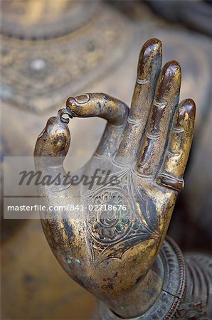 Close-up of the hand of Ganga, a river goddess statue in Mul Cowk courtyard, Durbar Square, Patan, Kathmandu Valley, Nepal, Asia