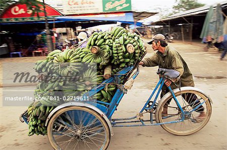 Man transporting bananas on cyclo, Hue, Vietnam, Indochina, Southeast Asia, Asia