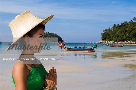 Girl in traditional Thai clothes, Phuket, Thailand, Southeast Asia, Asia