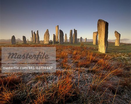 (Callanais) Callanish Steinkreis aus der neolithischen Periode zwischen 3000 und 1500 v. Chr., im Morgengrauen, Isle of Lewis, äußeren Hebriden, Schottland, Vereinigtes Königreich, Europa