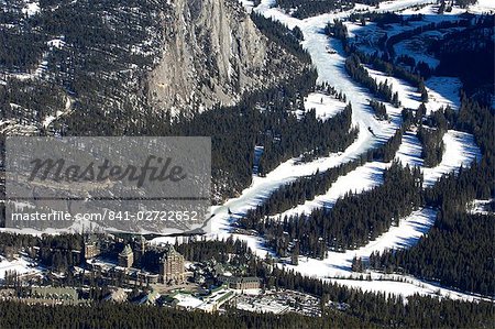 Views of the Chateau Lake Louise Hotel and Bow Valley from the top of Sulphur Mountain, Banff National Park, UNESCO World Heritage Site, Alberta, Canada, North America