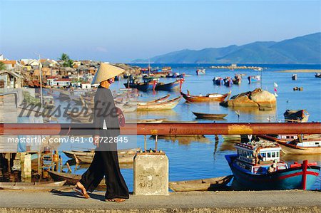 Woman on Xom Bong Bridge, Nha Trang, Vietnam, Asia