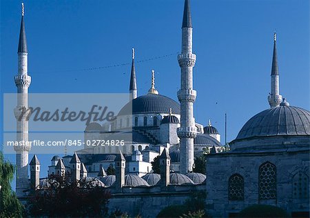 Sultan Ahmed Mosque, Istanbul, 1609 - 1617. Also known as the blue Mosque. Exterior. Architect: Mehmed Aga