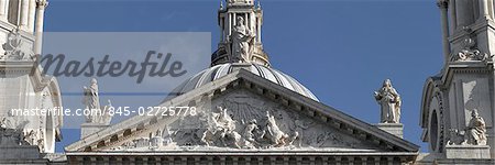 St Pauls Cathedral, City of London, London. Upper entrance pediment and statues. Architect: Sir Christopher Wren.