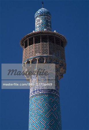 The Shah Mosque, Isfahan. The glazed brick minaret.