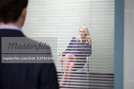 Woman in interview room