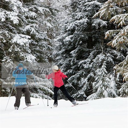 Couple Cross Country Ski, Whistler, British Columbia, Canada