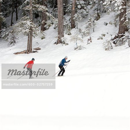 Couple Cross Country Ski, Whistler, British Columbia, Canada