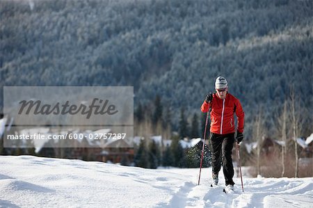 Man Cross Country Skiing, Whistler, British Columbia, Canada