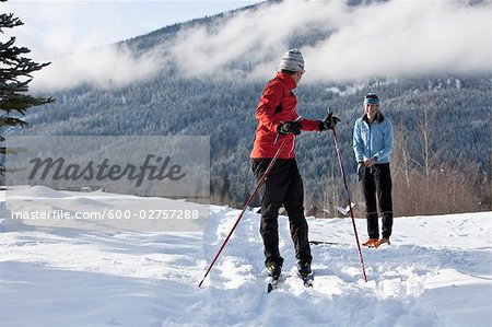 Couple Cross Country Skiing, Whistler, British Columbia, Canada