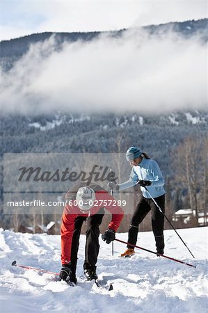 Couple Cross Country Skiing, Whistler, British Columbia, Canada