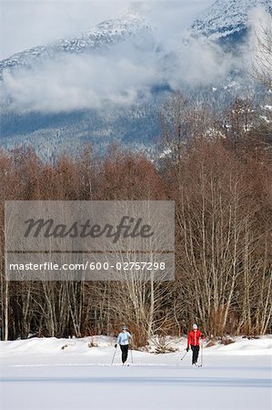 Couple Cross Country Skiing, Whistler, British Columbia, Canada