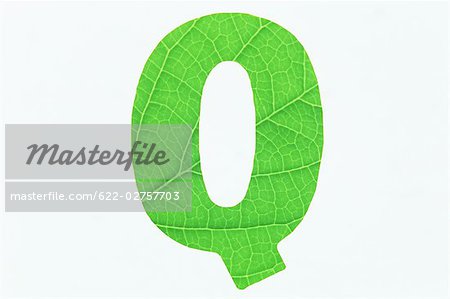 Alphabet vert Q sur fond blanc