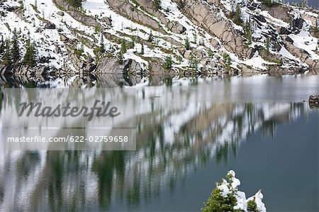 Reflet des montagnes enneigées dans le lac