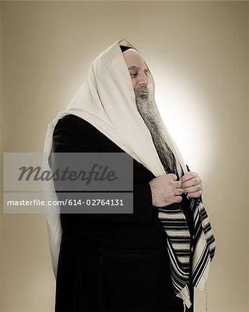 A rabbi wearing a prayer shawl