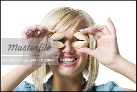 Woman with fortune cookies