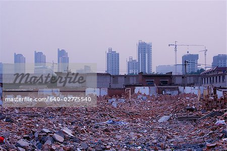 Detail of city street with garbage and urban blight