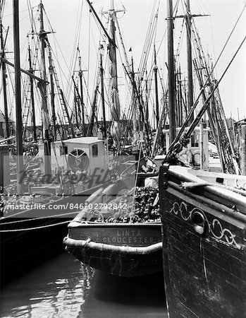 1920s 1930s COMMERCIAL FISHING SHIPPING SHIPS BOAT BOATING BOATS SAIL SAILING SAILS FISH OCEAN MARINA