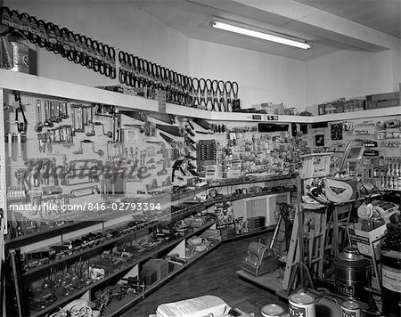 1960s INTERIOR OF HARDWARE STORE STOCKED FROM FLOOR TO CEILING